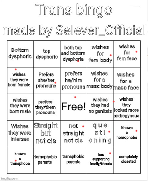 Trans Bingo | image tagged in trans bingo | made w/ Imgflip meme maker