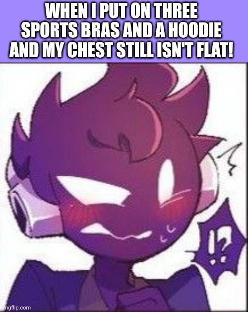 Like wtf? (I'm pretty sure this art is by kevin3012101 on Deviantart) | WHEN I PUT ON THREE SPORTS BRAS AND A HOODIE AND MY CHEST STILL ISN'T FLAT! | image tagged in transgender,lgbtq | made w/ Imgflip meme maker