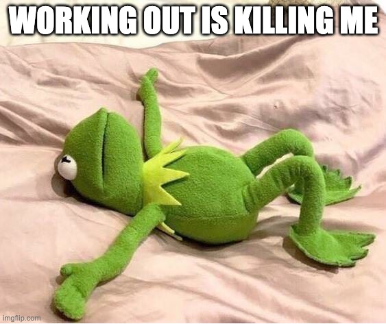 Kermit laying down | WORKING OUT IS KILLING ME | image tagged in kermit laying down | made w/ Imgflip meme maker