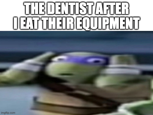 Dentist | THE DENTIST AFTER I EAT THEIR EQUIPMENT | image tagged in teenage mutant ninja turtles,memes,dentist | made w/ Imgflip meme maker