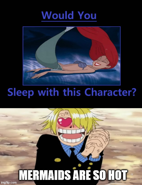 sanji wpuld sleep with ariel | MERMAIDS ARE SO HOT | image tagged in who would sleep with ariel,one piece,anime meme,sleeping,hot babes,the little mermaid | made w/ Imgflip meme maker