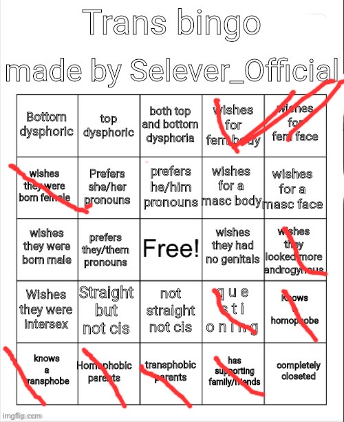 Trans Bingo | image tagged in trans bingo | made w/ Imgflip meme maker