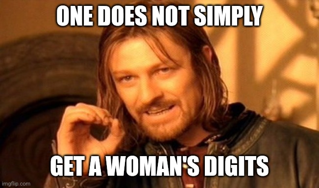 One Does Not Simply Meme | ONE DOES NOT SIMPLY; GET A WOMAN'S DIGITS | image tagged in memes,one does not simply | made w/ Imgflip meme maker