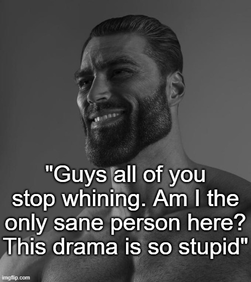 . | "Guys all of you stop whining. Am I the only sane person here? This drama is so stupid" | image tagged in sigma male | made w/ Imgflip meme maker