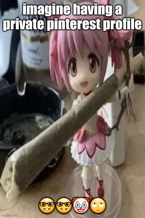madoka with a fat blunt | imagine having a private pinterest profile; 🤓🤓🤡🙄 | image tagged in madoka with a fat blunt | made w/ Imgflip meme maker