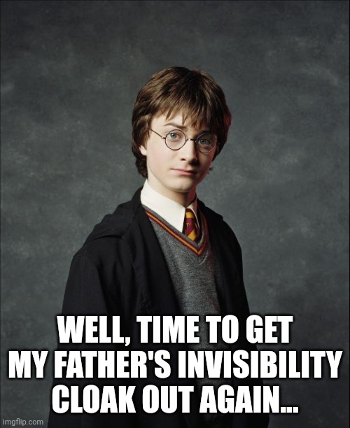 Harry Potter | WELL, TIME TO GET MY FATHER'S INVISIBILITY CLOAK OUT AGAIN... | image tagged in harry potter | made w/ Imgflip meme maker