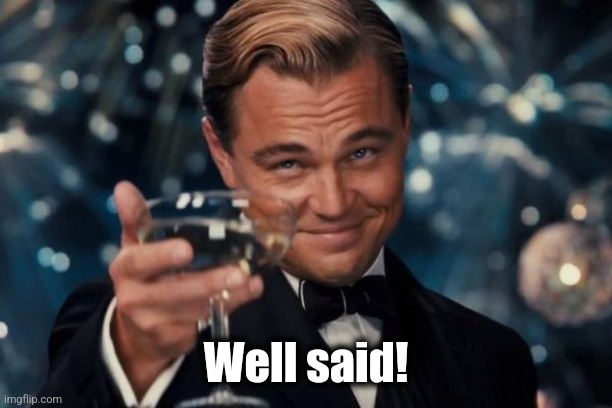 Leonardo Dicaprio Cheers Meme | Well said! | image tagged in memes,leonardo dicaprio cheers | made w/ Imgflip meme maker