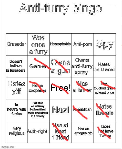 The account is secret btw | image tagged in anti-furry bingo | made w/ Imgflip meme maker
