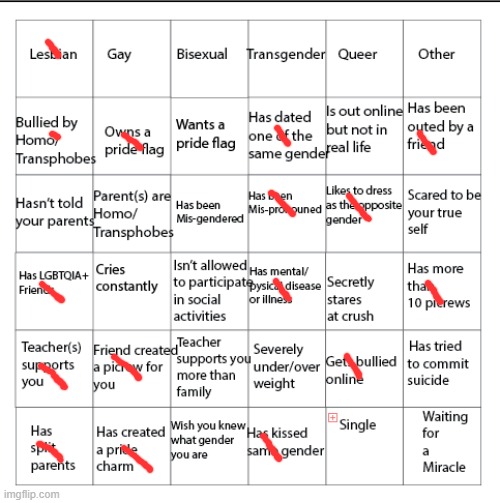 glad to know that i am out to my family and to have them support me, i love my mama and brother <3 | image tagged in lgbtqia bingo | made w/ Imgflip meme maker