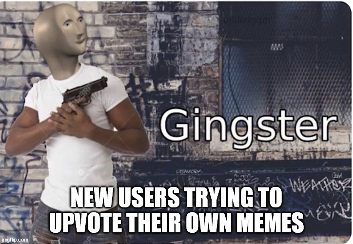 We've all tried... | NEW USERS TRYING TO UPVOTE THEIR OWN MEMES | image tagged in ginster | made w/ Imgflip meme maker
