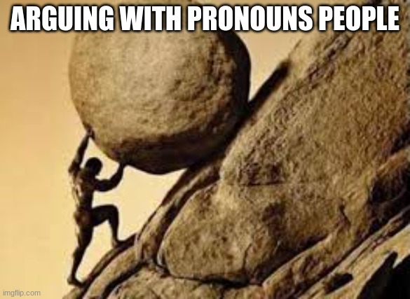 sisyphus | ARGUING WITH PRONOUNS PEOPLE | image tagged in sisyphus | made w/ Imgflip meme maker