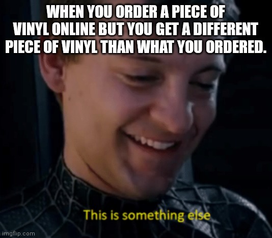 this is something else | WHEN YOU ORDER A PIECE OF VINYL ONLINE BUT YOU GET A DIFFERENT PIECE OF VINYL THAN WHAT YOU ORDERED. | image tagged in this is something else | made w/ Imgflip meme maker