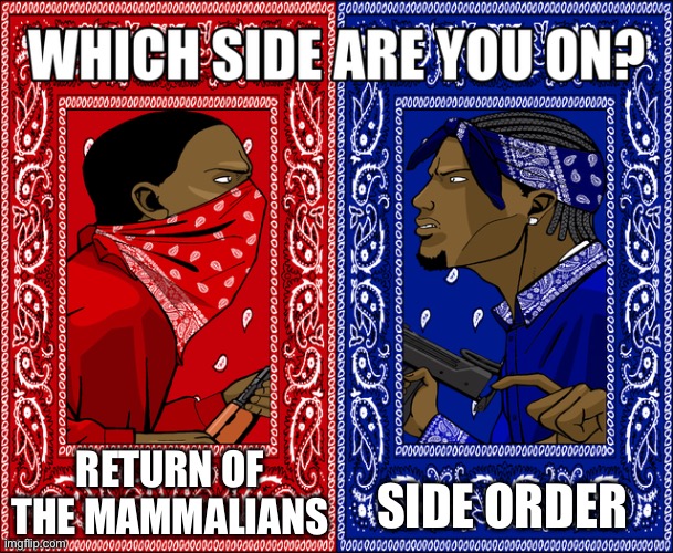 Not gonna lie I can’t choose | RETURN OF THE MAMMALIANS; SIDE ORDER | image tagged in which side are you on | made w/ Imgflip meme maker