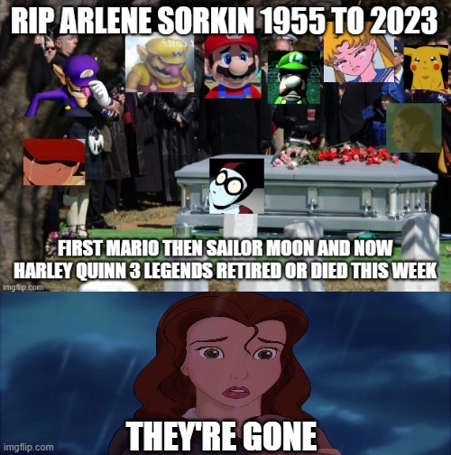 belle shocked about the death of 3 legends | THEY'RE GONE | image tagged in legends are gone,legend,death metal,belle,rip,gone | made w/ Imgflip meme maker