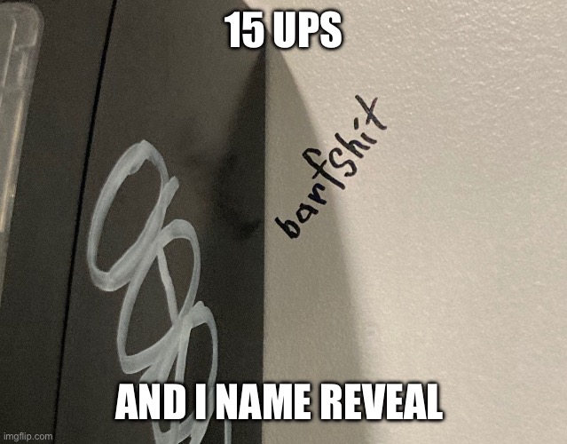 Barfshit | 15 UPS; AND I NAME REVEAL | image tagged in barfshit | made w/ Imgflip meme maker
