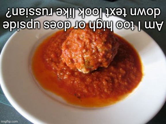 Meatball | Am I too high or does upside down text look like russian? | image tagged in meatball | made w/ Imgflip meme maker