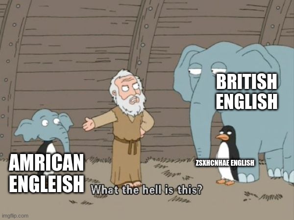 What the hell is this? | AMRICAN ENGLEISH BRITISH ENGLISH ZSXHCNHAE ENGLISH | image tagged in what the hell is this | made w/ Imgflip meme maker