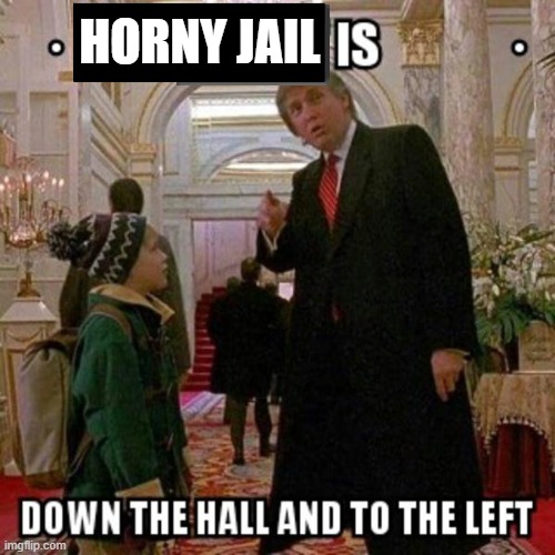 Fun Stream is Down the Hall to the Left | HORNY JAIL | image tagged in fun stream is down the hall to the left | made w/ Imgflip meme maker