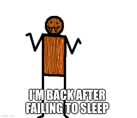 mildly confused spdr | I'M BACK AFTER FAILING TO SLEEP | image tagged in mildly confused spdr | made w/ Imgflip meme maker
