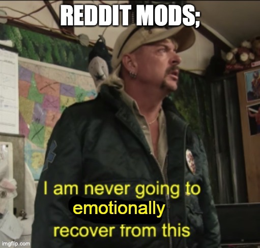 I am never going to emotionally recover | REDDIT MODS; | image tagged in i am never going to emotionally recover | made w/ Imgflip meme maker