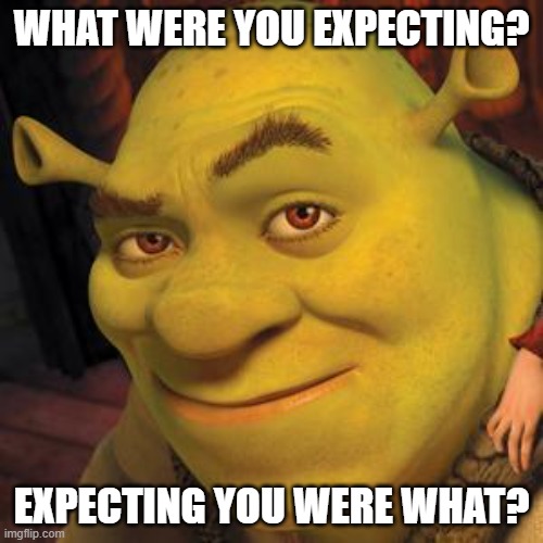 Ogre Fools | WHAT WERE YOU EXPECTING? EXPECTING YOU WERE WHAT? | image tagged in shrek sexy face,shrek,aprilfools,april fools,april fools day,april fool's day | made w/ Imgflip meme maker