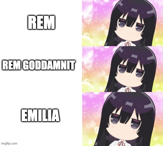 Yumiella Reaction Faces | REM; REM GODDAMNIT; EMILIA | image tagged in yumiella reaction faces | made w/ Imgflip meme maker