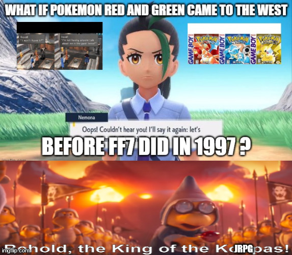 pokemon what if | JRPG | image tagged in nemona and video games,nintendo,pokemon,final fantasy 7,what if,red and blue buttons | made w/ Imgflip meme maker