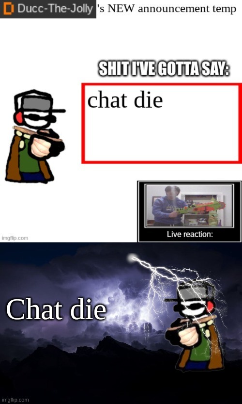 Originally Ducc-The-Ultimate's Post I Just Added The ltg | Chat die | image tagged in low tier god background | made w/ Imgflip meme maker