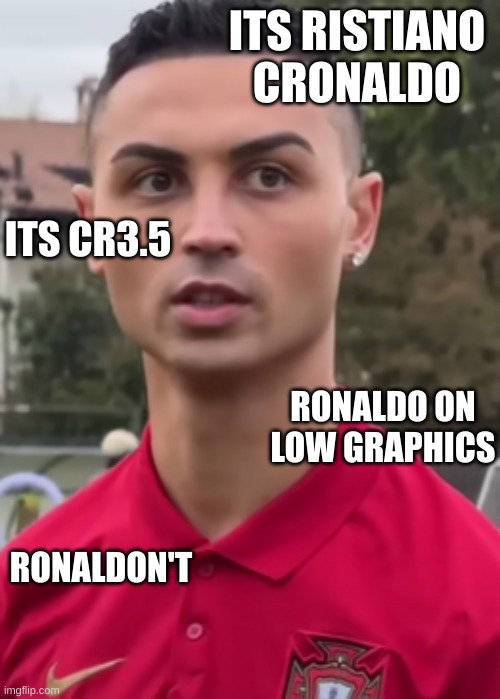Oh look! It's... Never mind | ITS RISTIANO CRONALDO; ITS CR3.5; RONALDO ON LOW GRAPHICS; RONALDON'T | image tagged in cr7,cristiano ronaldo,sigma male | made w/ Imgflip meme maker