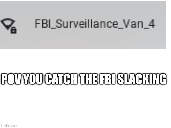 Crazy | POV YOU CATCH THE FBI SLACKING | image tagged in fbi | made w/ Imgflip meme maker