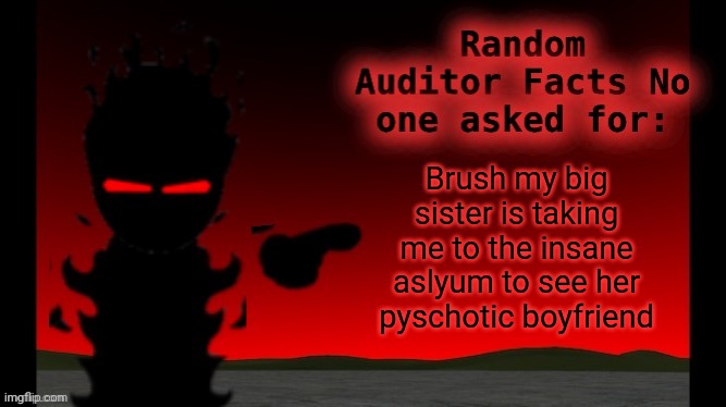 Auditor facts | Brush my big sister is taking me to the insane aslyum to see her pyschotic boyfriend | image tagged in auditor facts | made w/ Imgflip meme maker