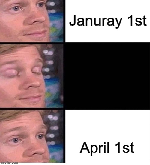wow that was fast | Januray 1st; April 1st | image tagged in blinking guy vertical blank,memes,funny,april fools,lol | made w/ Imgflip meme maker