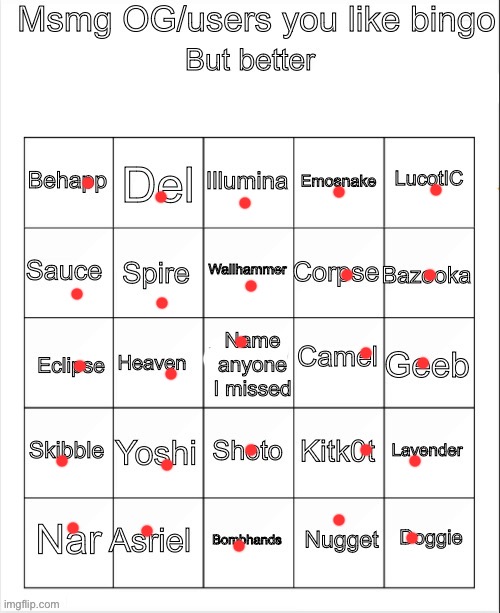 Msmg OG bingo | image tagged in msmg og bingo | made w/ Imgflip meme maker