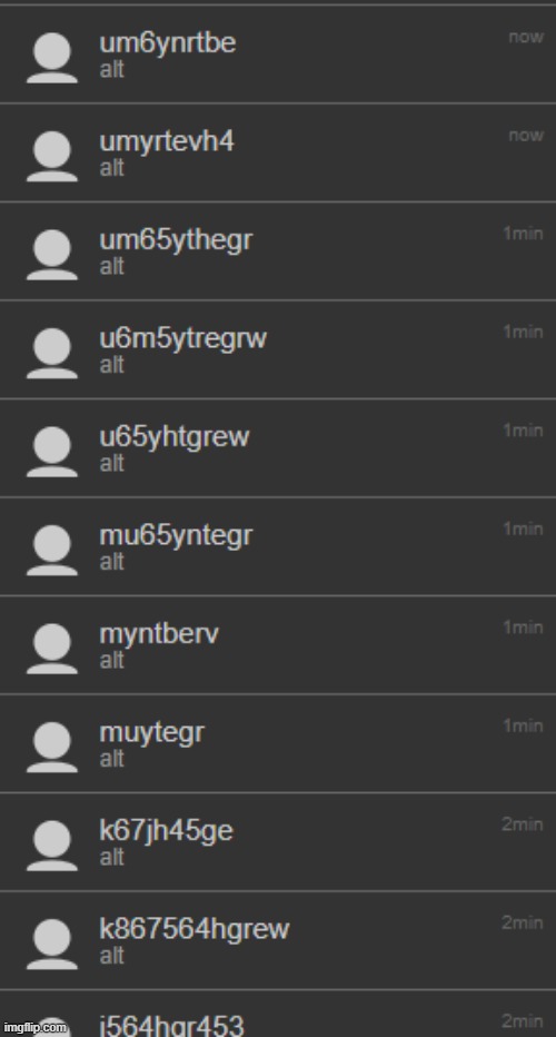 since apparently neko cant get back into their alts i just found them all and messaged them "alt" so i know what is and isnt an  | made w/ Imgflip meme maker