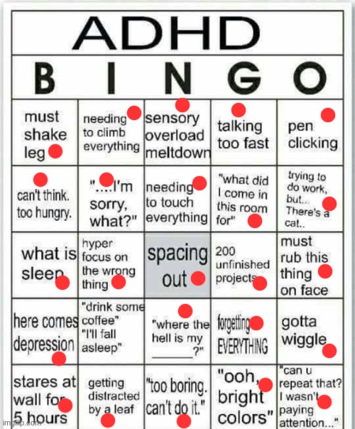 adhd bingo | image tagged in adhd bingo | made w/ Imgflip meme maker