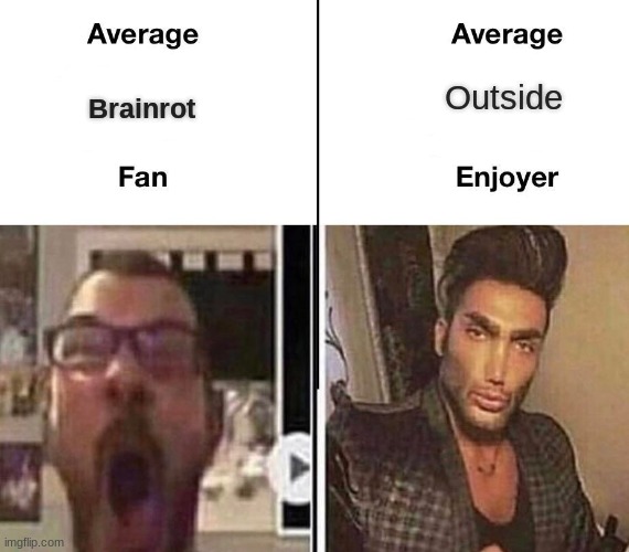 Average Fan vs. Average Enjoyer | Brainrot; Outside | image tagged in average fan vs average enjoyer | made w/ Imgflip meme maker
