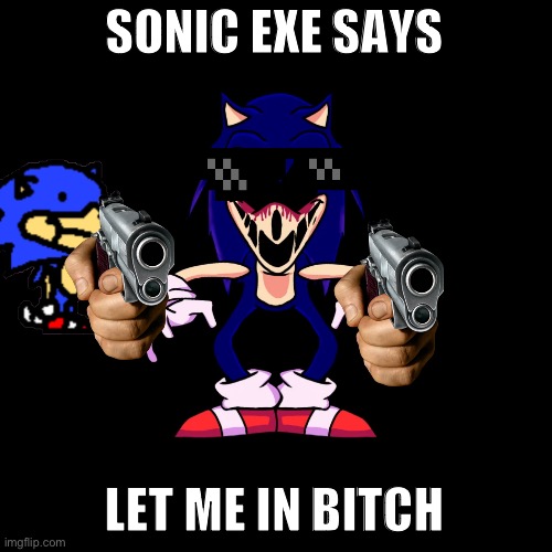 sonic.exe says | SONIC EXE SAYS; LET ME IN BITCH | image tagged in sonic exe says | made w/ Imgflip meme maker