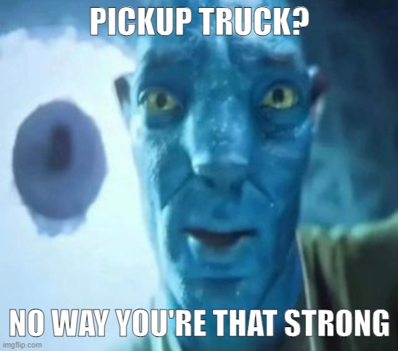 Avatar guy | PICKUP TRUCK? NO WAY YOU'RE THAT STRONG | image tagged in avatar guy | made w/ Imgflip meme maker