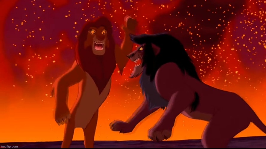 Scar And Simba Fighting | image tagged in scar and simba fighting | made w/ Imgflip meme maker