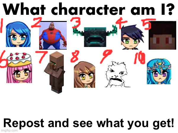 What character I’m I? Blank Meme Template