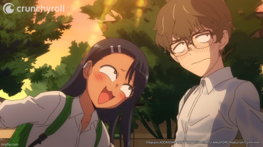 Nagatoro bugging senpai | image tagged in nagatoro bugging senpai | made w/ Imgflip meme maker