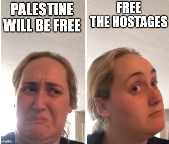 Kombucha Girl | PALESTINE WILL BE FREE FREE THE HOSTAGES | image tagged in kombucha girl | made w/ Imgflip meme maker