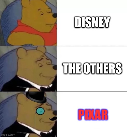 Fancy pooh | DISNEY THE OTHERS PIXAR | image tagged in fancy pooh | made w/ Imgflip meme maker