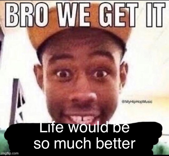 Bro we get it (blank) | Life would be so much better | image tagged in bro we get it blank | made w/ Imgflip meme maker