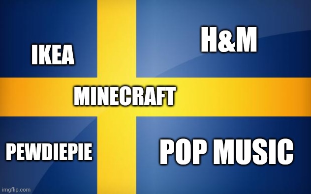 Sweden in a nutshell | IKEA; H&M; MINECRAFT; POP MUSIC; PEWDIEPIE | image tagged in memes,sweden,ikea,minecraft,pewdiepie | made w/ Imgflip meme maker