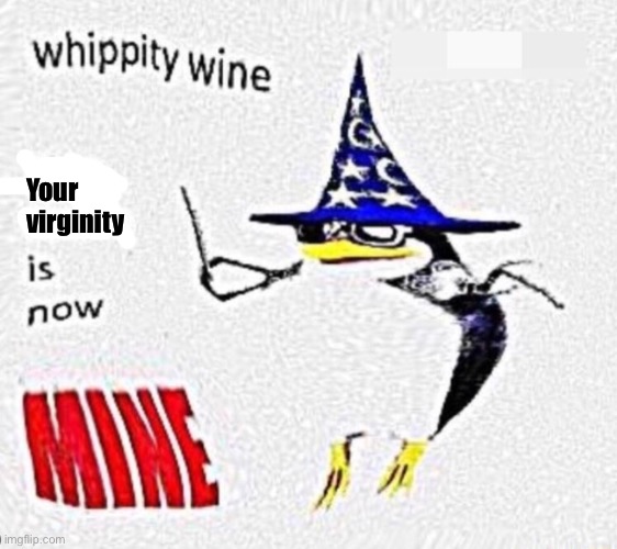 Whippity Wine | Your
virginity | image tagged in whippity wine | made w/ Imgflip meme maker