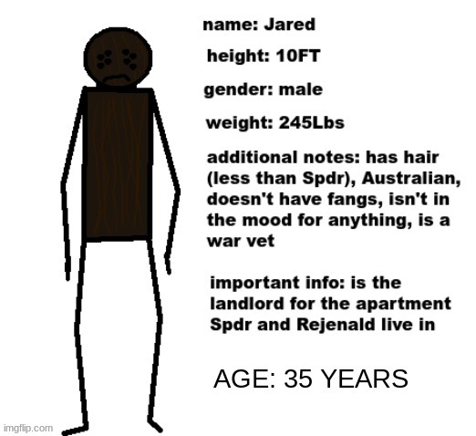 updated Jared info | image tagged in updated jared info | made w/ Imgflip meme maker
