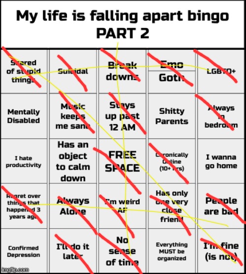4 wins | image tagged in my life is falling apart bingo part 2 | made w/ Imgflip meme maker