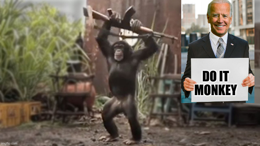 Joe "Banana Clip" Biden | DO IT MONKEY | image tagged in monkey with ak-47,funny memes,funny,political meme,politics | made w/ Imgflip meme maker