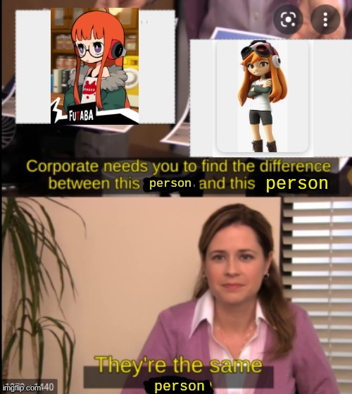 Meggy looks like Futaba | person; person; person | made w/ Imgflip meme maker
